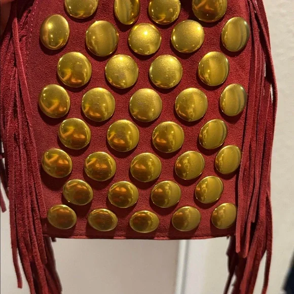 Burgundy Fringe Bag with Gold Accents by Jerome Dreyfuss - Picture 3 of 5